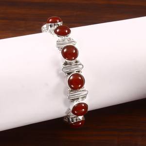 Bracelet chaîne en grenat rouge, délicat, en argent sterling, sept points cinq pouces, bijoux faits à la main, fournisseur en gros - Product Image 1