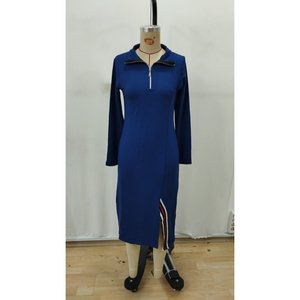 Jane's Women's <b>Long</b> Sleeve Turtleneck Zipper Front Slit Midi Viscose Knit Dress for Casual Daily Wear - Product Image 3