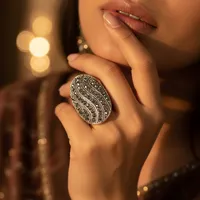 Bague de cocktail vintage en argent Art Palace avec pavé de marcassite en pierre naturelle, forme ovale, bijou statement pour femme