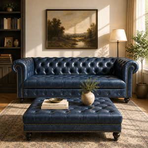 Convertible 3 Seater Chesterfield Sofa Leather Traditional Home Furniture Deep Tufted Luxury Living Room <b>Seating</b> Classic - Product Image 2