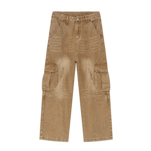 Casual Sporty Trousers with Mid Waist Zipper Fly Straight Pattern Tactical Pants OEM Service Anti-Wrinkle Colored Wash - Product Image 1