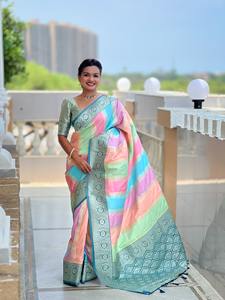 Saree en soie Premium Pure Soft Banarasi avec design multicolore Saree Collection - Product Image 3
