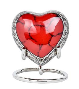 โกศสีเงินสีแดงสำหรับขี้เถ้าขี้เถ้าขี้เถ้าของที่ระลึกที่ระลึกงานศพความรักโกศตกแต่งหัวใจทองเหลืองพร้อมขาตั้งขนาดกำหนดเอง - Product Image 4