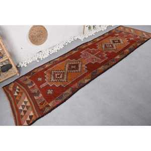 Alfombra Kilim turca Vintage 2,8X10 pies rojo naranja tejido plano alfombra de yute respaldo de látex patrón de retazos para adolescentes grandes pasillos - Product Image 2
