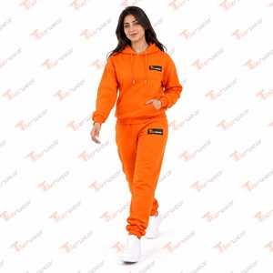 Ensemble sweat-shirt et pantalon en polaire orange pour femme, manches longues, couleur unie, coupe ample, décontracté, toutes saisons, 2 pièces - Product Image 3