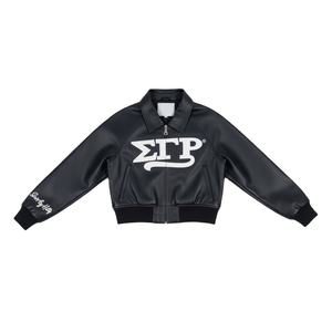 Chaqueta Universitaria de Alta Calidad Estilo Hermandad con Letras Griegas, Chaqueta Corta de Cuero Sintético para Mujer con Diseño de Cremallera - Product Image 2