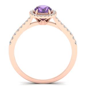 Anillo Halo de Oro Sólido de 14K con Amatista de Corte Brillante Redondo de 0.84 Quilates, Joyería Fina de Moissanita de Lujo, Precio al por Mayor REYES - Product Image 4