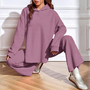 Ensemble deux pièces en coton, surdimensionné, avec fermeture éclair, pour femmes, haut court, survêtement à capuche, automne-hiver 2025 - Product Image 3