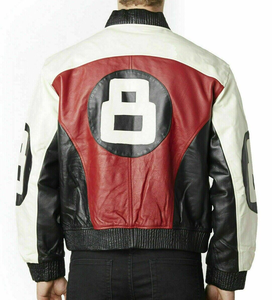 Venta al por mayor de chaqueta de bombardero de cuero por encargo estilo de carreras retro Rojo Negro Blanco número 8 chaqueta para los hombres - Product Image 1