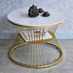 โต๊ะโซฟาสองชั้นทันสมัยพร้อมท็อปหินขนาด 60x60 ซม. และขาเหล็ก รุ่น TT68275 - Product Image 4