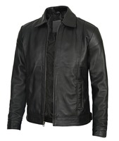 Veste bomber pour homme en cuir d'agneau véritable noir de haute qualité, respirante, imperméable, avec fermeture éclair et col roulé, pour l'hiver