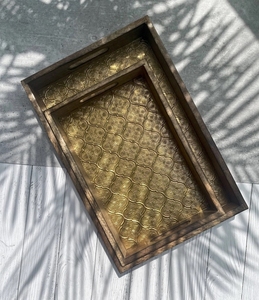 Bandeja de servicio de madera de mango con hoja de aluminio 12x8 pulgadas blanca para café, té, bebidas en la sala de estar o restaurante - Product Image 2