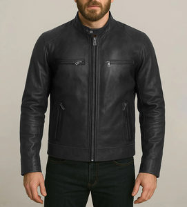 Chaqueta de Cuero Genuino para Hombre, Hecha a Medida al por Mayor, Cuello Alto, Logotipo Frontal, Impermeable, Cortavientos, Ropa de Abrigo de Invierno - Product Image 1