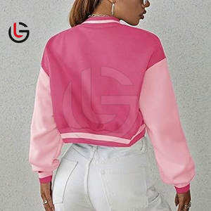 Comfortable Cropped Letterman Jacket Oversized Durable <b>Wool</b>/<b>Cotton</b> Knitted Breathable Women's Jacket - Product Image 2