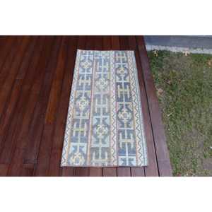 Alfombra Vintage de 2x3.9 pies, Alfombra Turca, Alfombra de Lana con Diseño Floral Azul - Product Image 4