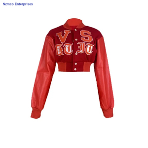 Chaqueta universitaria para mujer, acolchada, impermeable, a prueba de viento, PU, piel de oveja, Patchwork, manga larga, un solo pecho, abrigo corto ajustado, Top - Product Image 4