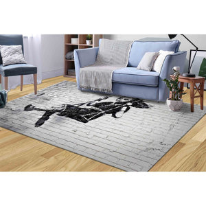 Alfombra Estampada con Diseño de Graffiti Art, Niña en Columpio de Banksy: Decoración Moderna, Alfombra Suave No Tejida - Product Image 2