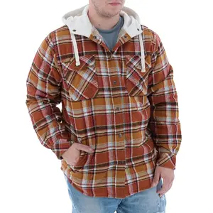 Özelleştirilmiş tasarım pazen uzun kollu ceket siyah düğmeler battaniye Overshirt flanel gömlek ceket yetişkin ceket