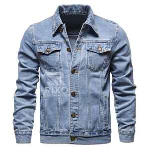 Veste en jean classique pour homme Rixo Enterprises |   Chemise décontractée en coton écologique à boutonnage simple avec logo pour l'automne - Product Image 1