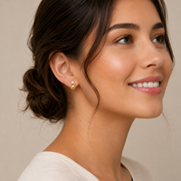 Pendientes de Oro Sólido de 14k con Circonita Redonda Doble y Diseño Ovalado Abierto para Mujer, Joyería Fina, Venta al por Mayor OEM ODM