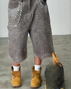 Pantalones cortos para correr con estampado de piedra en 3D para hombre, pantalones cortos de mezclilla lavados atléticos, pantalones vaqueros transpirables de primera calidad - Product Image 1