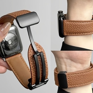 <span class=keywords><strong>Bracelet</strong></span> en <span class=keywords><strong>cuir</strong></span> véritable avec boucle magnétique pour <span class=keywords><strong>Apple</strong></span> <span class=keywords><strong>Watch</strong></span> Series 10 9 8 7 <span class=keywords><strong>SE</strong></span> Ultra 2, <span class=keywords><strong>bracelet</strong></span> de remplacement en grain de litchi, 49 mm 45 mm - Product Image 2