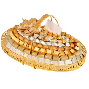 Plateau d'affichage de chocolat Plateau en métal doré de haute qualité avec poignées d'accent floral assorties argentées pour des occasions spéciales - Product Image 5