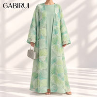 Ensemble 2 pièces de mode modeste : Kimono de luxe perlé et Abaya ouverte brodée colorée avec sous-robe – Robe musulmane tendance pour l'Aïd MSL883