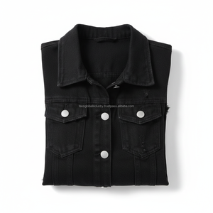 Gilet en jean noir personnalisé OEM pour femme, sans manches, coupe ajustée, bords bruts, style streetwear décontracté - Product Image 6