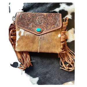 Hand Carving Leather Cowgirl Style New Design Crossbody Bag With Hair On Western Sling Bag Wholesale Manufacturer