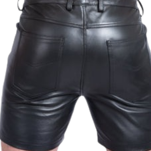 Leatherette Mens Shorts <b>Black</b> Faux Leather Fetish Clubwear Casual Fit Shorts - Product Image 6