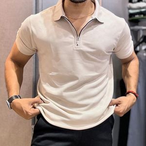 Camisa de Manga Corta para Hombre de Primera Calidad, Diseño con Cierre, Patrón Liso, Tela Satén de Spandex/Algodón, Estilo Urbano - Product Image 3