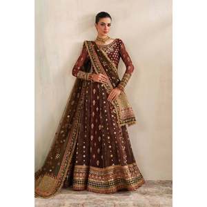 Embroidered Chiffon Maroon <b>Women's</b> <b>3</b>-<b>Piece</b> Silk & Net <b>Suit</b> Set SF-4376 - Product Image 5