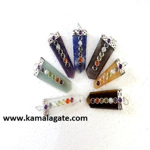 Assortiment de pierres précieuses 7 Chakra Cab pendentif plat avec Chakra sculpté guérison Reiki vente mode cristal pendentifs et breloques - Product Image 3