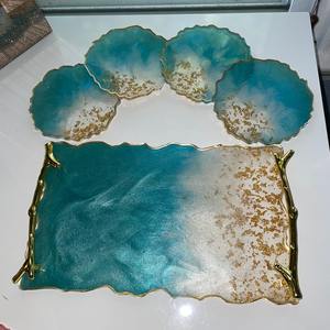 Bandeja de Resina Duradera de Alta Calidad con Posavasos, Diseño Personalizable Hecho a Mano, Juego de Servicio para el Hogar y Bodas - Product Image 6