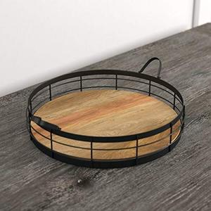 Modern Round <b>Vanity</b> storage <b>Tray</b> Wooden and Metal Design Home Decor Serving and Jewelry Organizer <b>tray</b> - Product Image 6