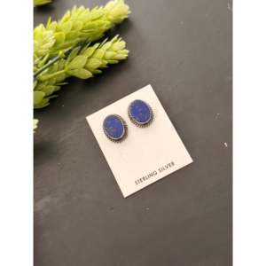 Boucles d'oreilles clous Navajo en or 14 carats serties de lapis-lazuli et d'argent sterling avec diamant, plaqué or rose, tendance - Product Image 4