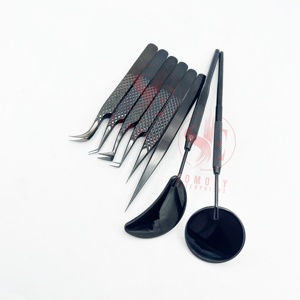 Pinzas de pestañas de acero inoxidable sostenibles con puntas de fibra de plasma negras de etiqueta privada con pinzas de extensión de pestañas de Punta puntiaguda - Product Image 6