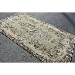 Alfombra clásica de lana turca Vintage verde marrón de 5x8 pies, patrón Hali de retazos de área grande con respaldo de látex para habitaciones de adolescentes, pasillos - Product Image 4