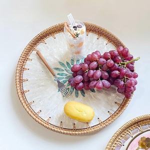 Bandeja de Servir de Ratán Tejido Natural de Vietnam con Asas, Cesta Decorativa para Frutas, Bandeja con Incrustaciones de Madreperla para Comida y Té - Product Image 3