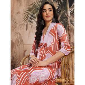 Kurta de Chiffon Color Malva con Estampado Abstracto para Mujer, con Palazzos, Mangas Tres Cuartos, Estilo Casual para Primavera/Verano - Product Image 4