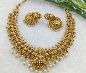 ชุดโช้คเกอร์ทับทิม kundan ชุดสร้อยคอไข่มุกและทับทิมชุบทองสร้อยคอเจ้าสาวหินลายโบราณ - Product Image 2