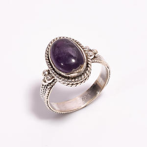 Bague fine classique en argent sterling 925 avec pierre précieuse améthyste ovale pour cadeau de fête de fiançailles d'anniversaire de mariage - Product Image 1