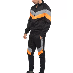 Men's Reflective Striped Jogging 100% Cotton Tracksuit Full Zipper Jacket & <b>Track</b> Pant Tracksuits Set - Product Image 2