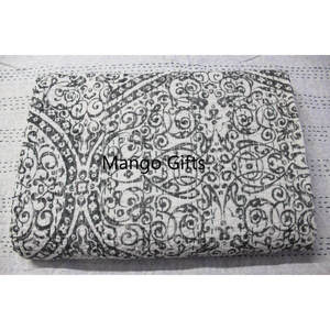 Handmade Traditional Grey <b>Kantha</b> Quilt Double Cotton Indian Bedspread Embroidered Floral <b>Throw</b> Blanket 5 Pc Lot Home Decoration - Product Image 4