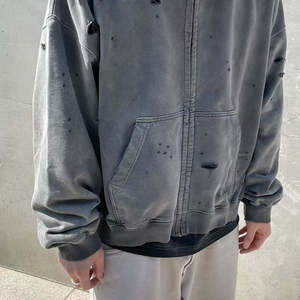 Personnalisé 100% coton tissé solide numérique goutte d'épaule 230 grammes Vintage acide lavage vierge Streetwear écologique poids lourd fermeture éclair - Product Image 6