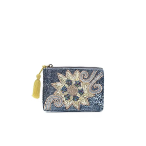Handmade Cotton Coin Pouch Rectangular Shape Ciao Embroidery Yellow Green Letters Crafted <b>Purse</b> - Product Image 5