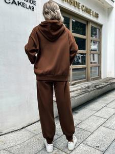 Conjunto Deportivo de Felpa de Algodón para Mujer, Sudadera con Capucha Lisa Personalizada y Pantalones Deportivos, Chándal de Dos Piezas - Product Image 3