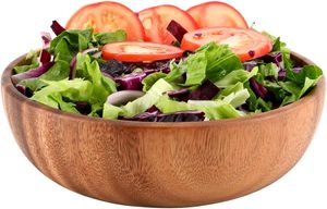 Ensaladera redonda hecha a mano de madera de acacia, plato de cocina para servir para mezclar y servir comidas - Product Image 4