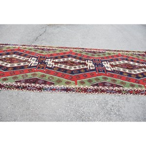 Vintage Turkish <b>Wool</b> Rug 5.2 X 13.8ft Large Area Classic Style with <b>Red</b> & Green Patchwork Pattern Tabriz Style Latex Backed - Product Image 3